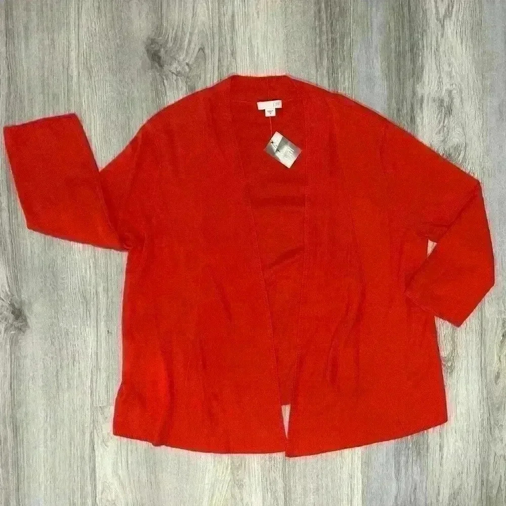 NWT J Jill Women’s Open Front 3/4 Sleeve Cardigan Sweater Paprika Red Size M